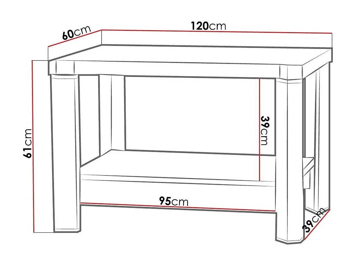 Table basse Lorelie 114, Truffe chêne, 61x60x120cm, Stratifié, Angulaire