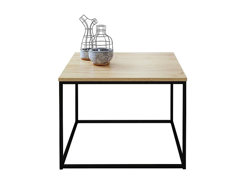 Mesa de café Germantown 105, Negro mate|Roble, 44x60x60cm, Aglomerado laminado, Angular