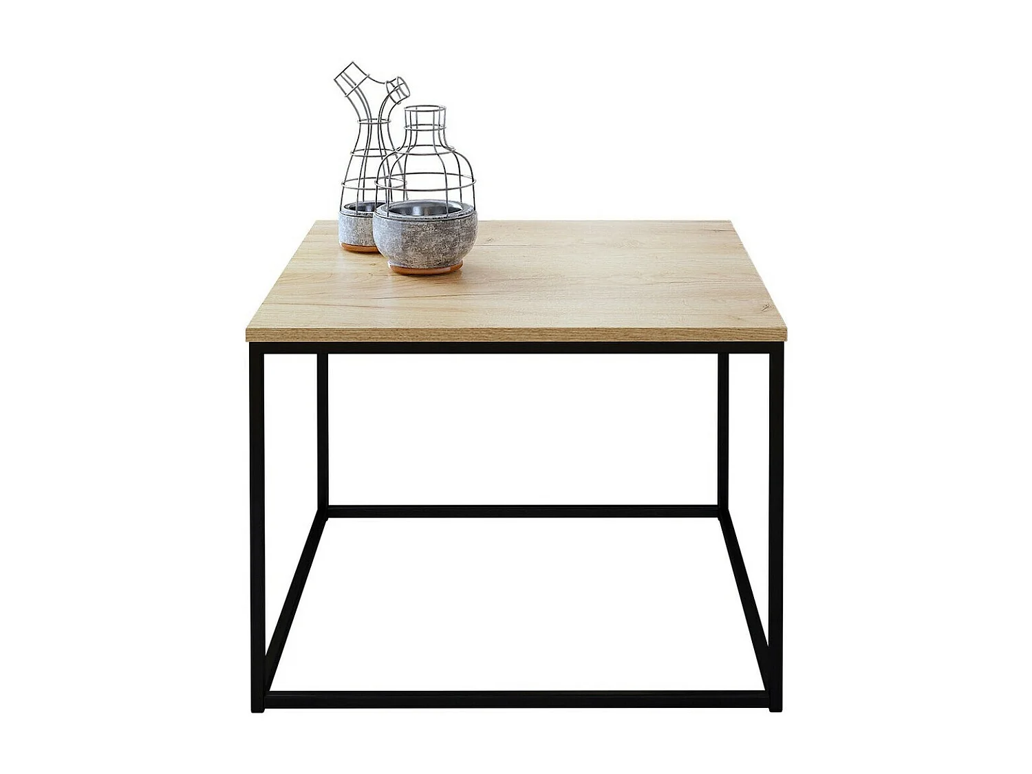 Mesa de café Germantown 105, Negro mate|Roble, 44x60x60cm, Aglomerado laminado, Angular