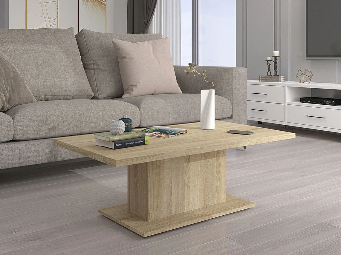 Mesa de café Tucson 148, Roble Sonoma, 43x60x110cm, Aglomerado laminado, Angular