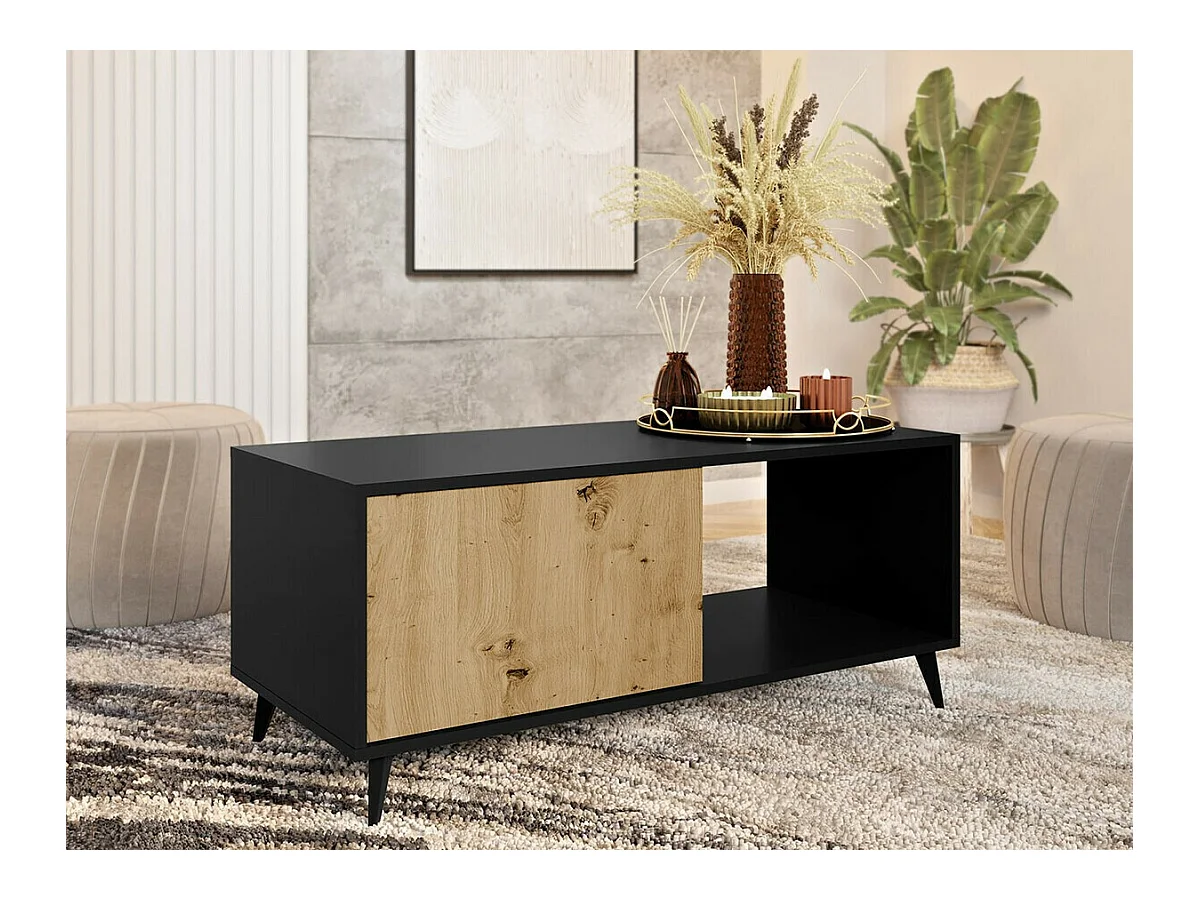 Table basse Comfivo Lomcali 106, Chêne Artisan|Noir, 52x55x120cm, Stratifié, Angulaire