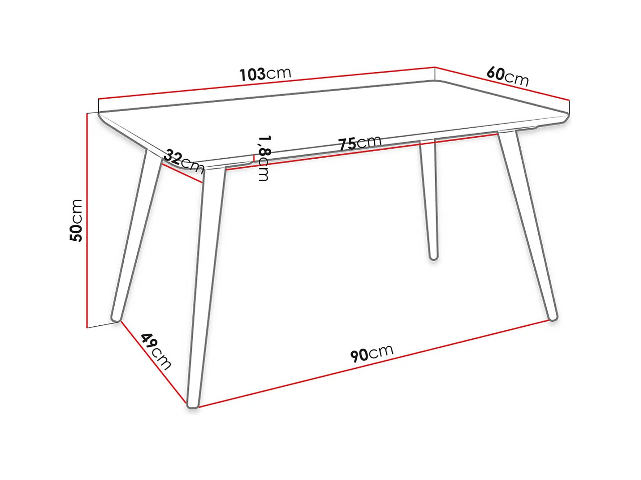 Table basse Racine 115, Noir, 50x60x103cm, MDF, Angulaire
