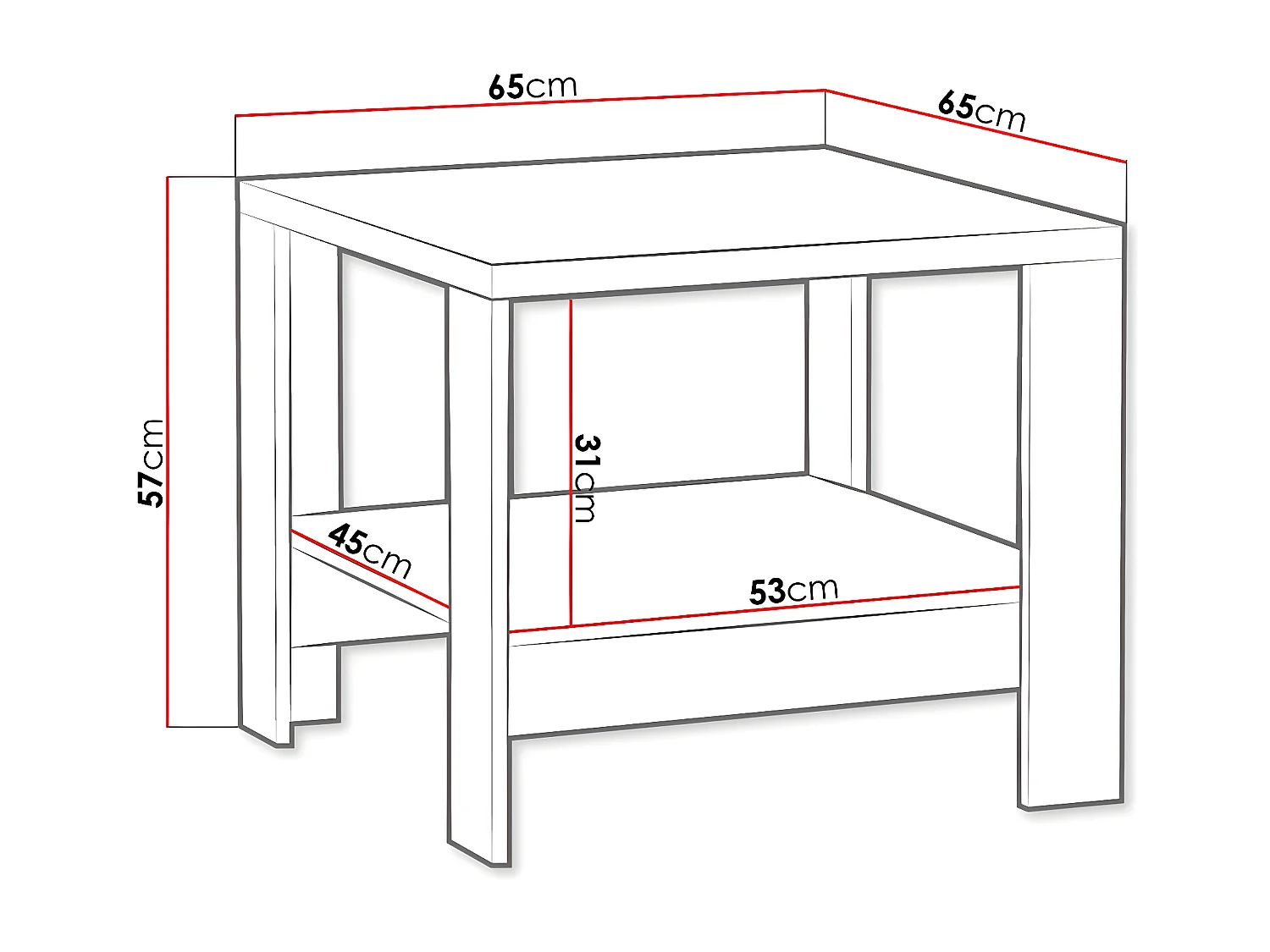 Mesa de café Stanton F117, Luminoso madera, 57x65x65cm, Aglomerado laminado, Angular
