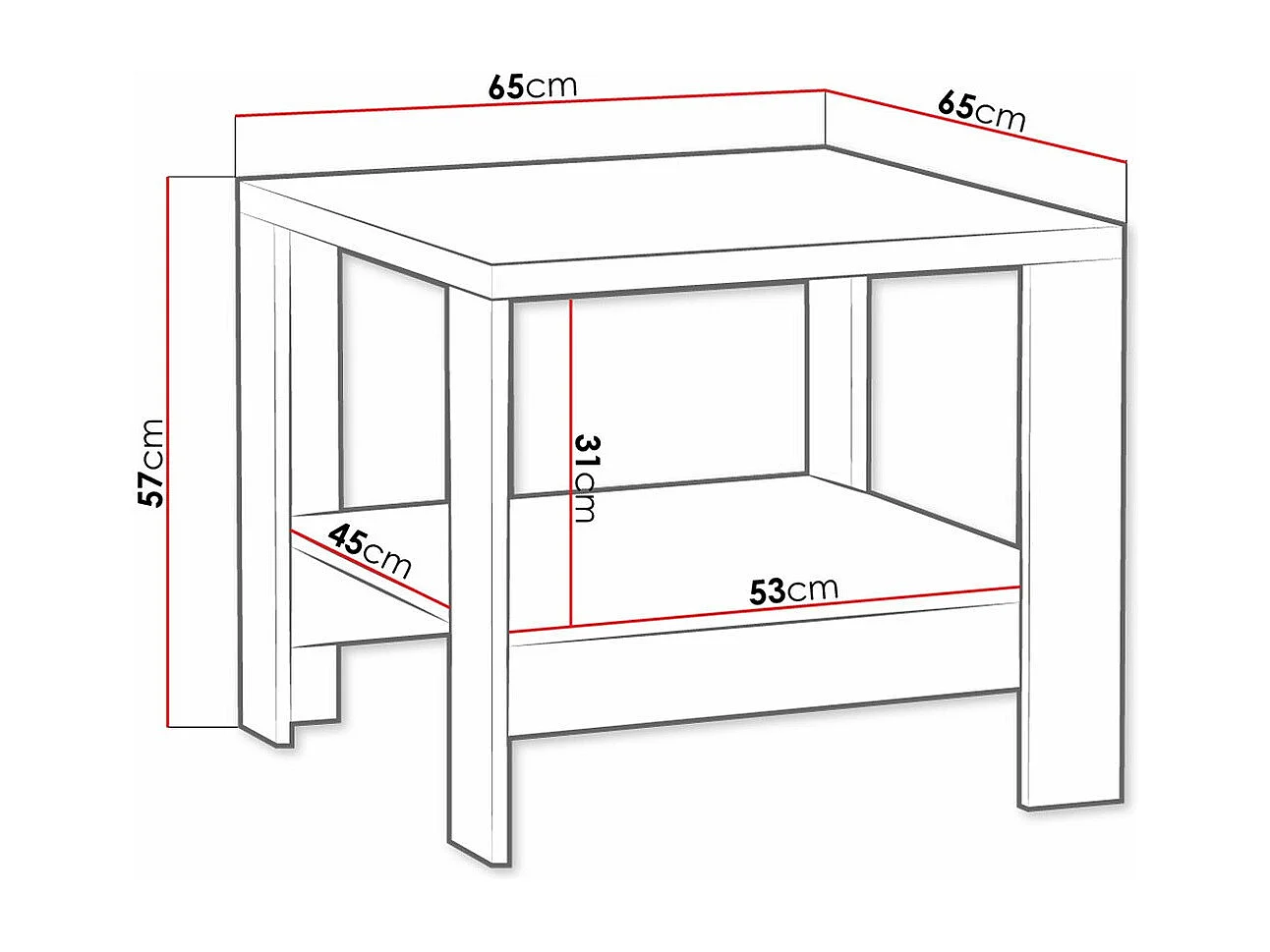 Mesa de café Stanton F117, Luminoso madera, 57x65x65cm, Aglomerado laminado, Angular