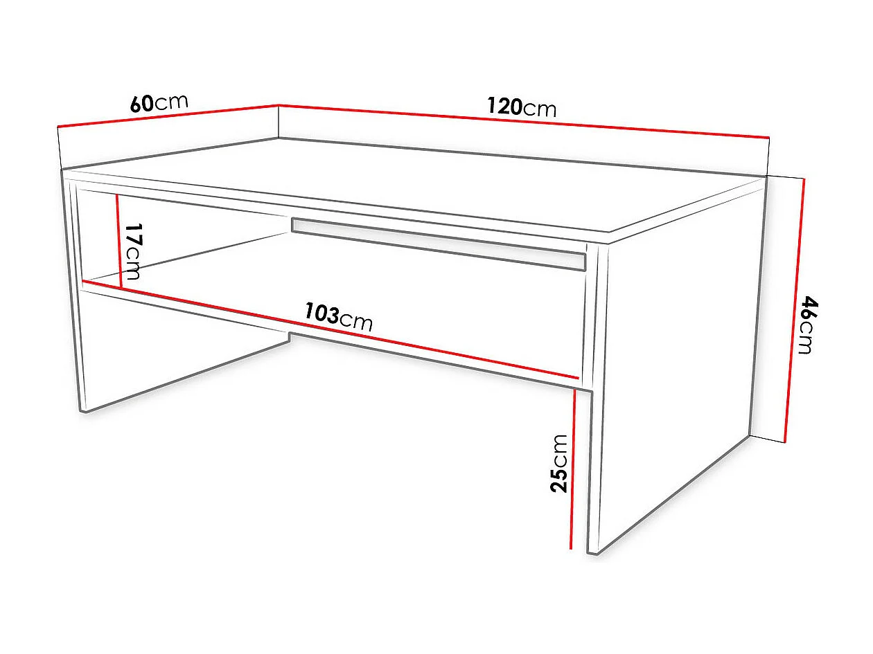 Mesa de café Bedford D102, Roble dorado|Blanco, 46x60x120cm, Aglomerado laminado, Angular