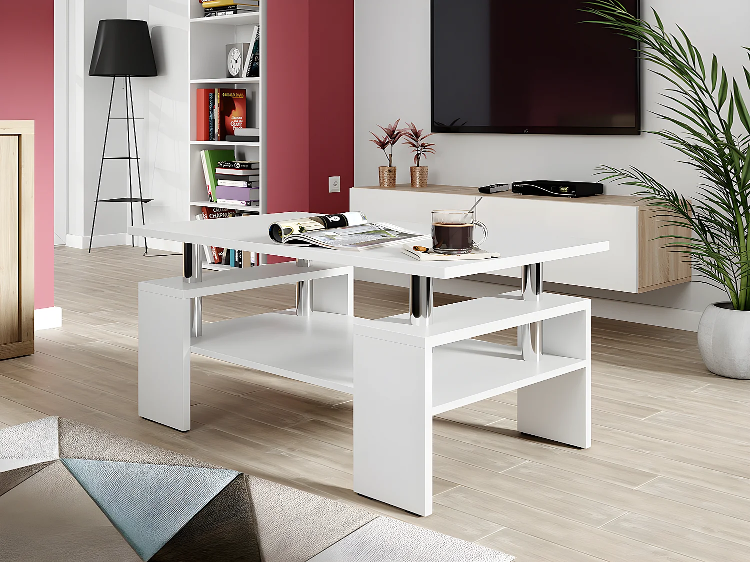 Mesa de café Providence 124, Blanco, 50x60x110cm, Aglomerado laminado, Angular