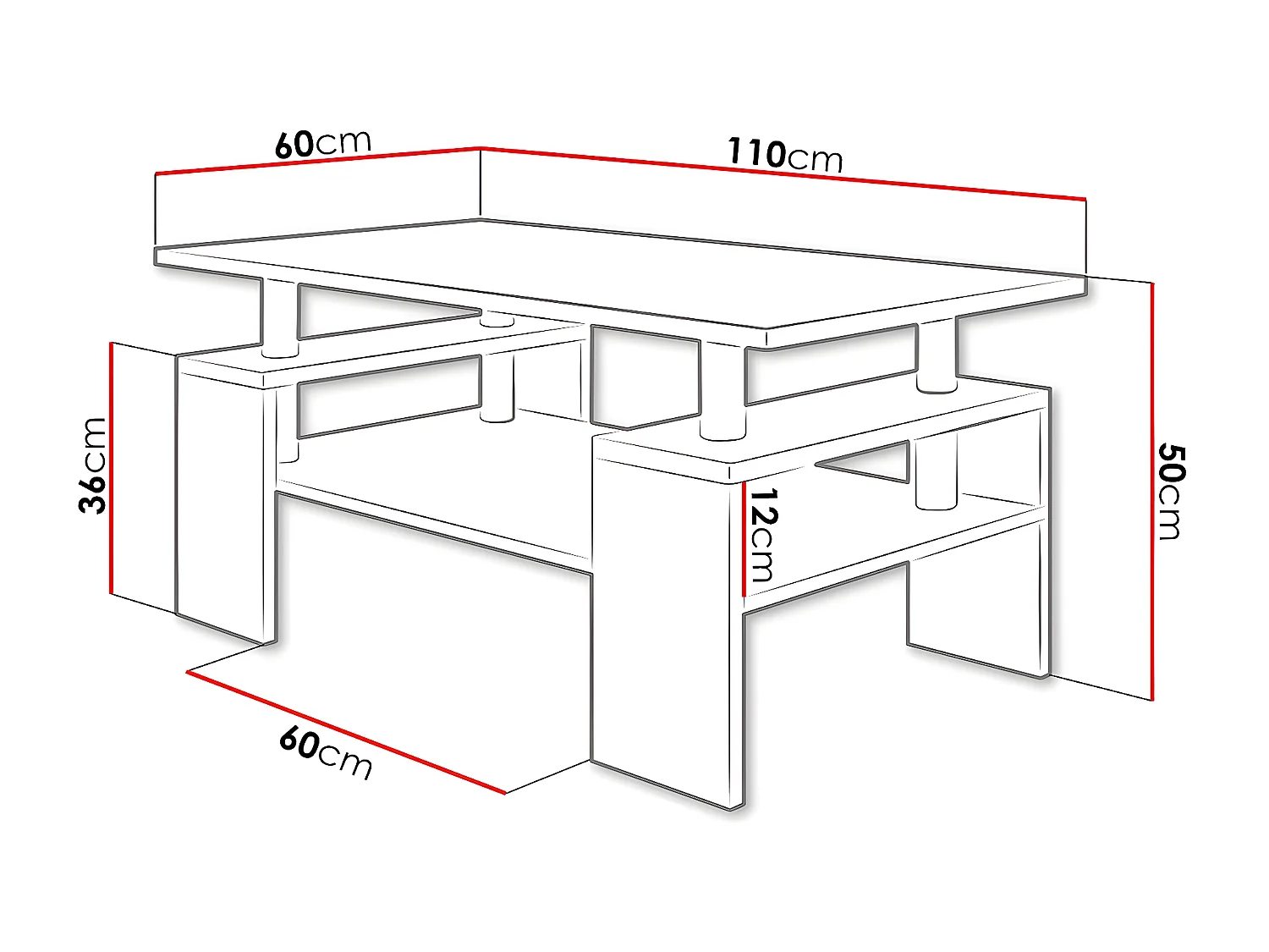 Mesa de café Providence 124, Blanco, 50x60x110cm, Aglomerado laminado, Angular