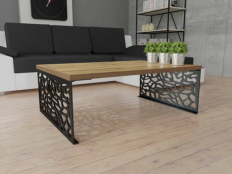 Table basse Germantown 107, Noir mat|Chêne, 45x70x100cm, Stratifié, Angulaire