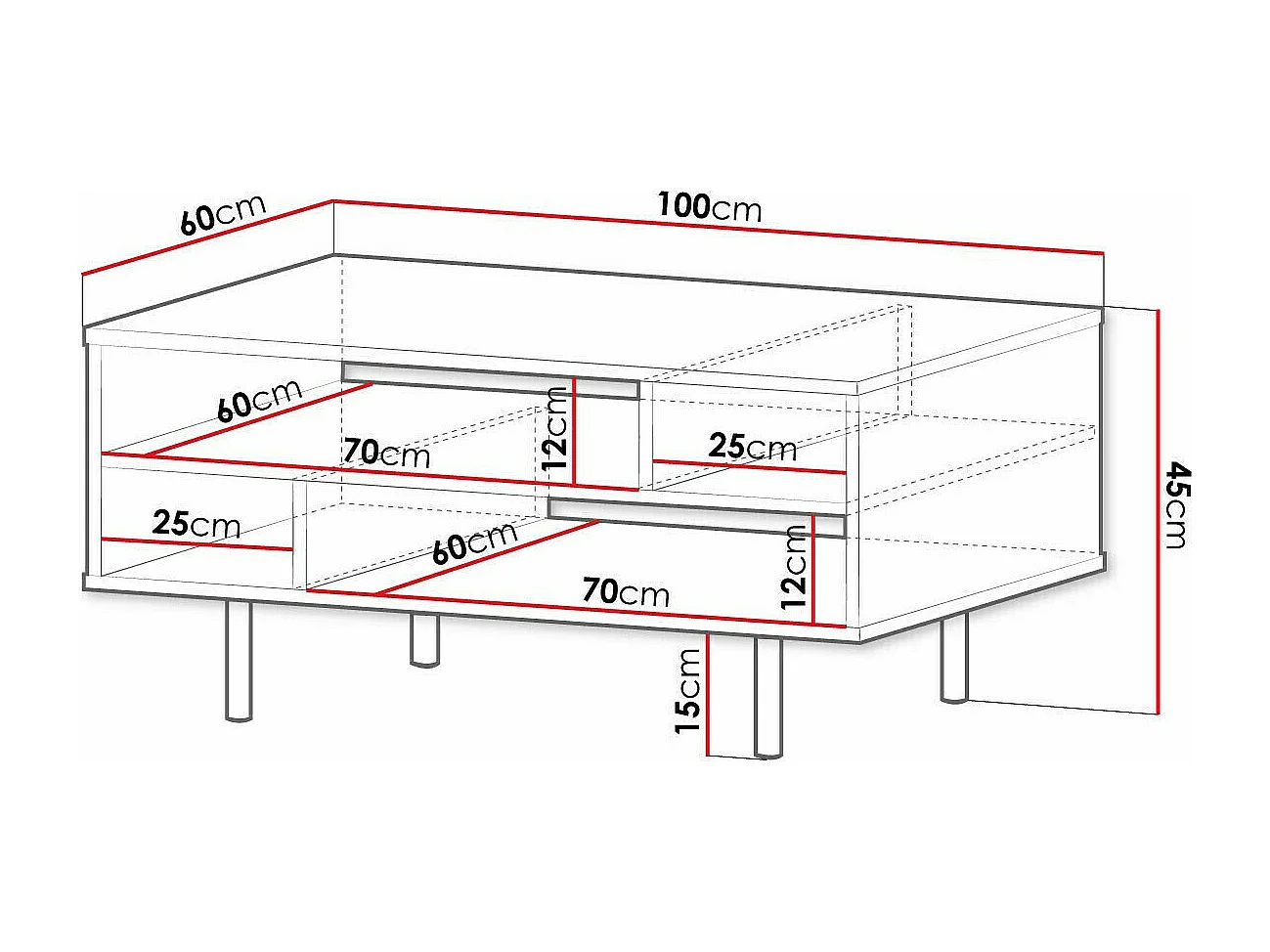 Mesa de café Providence U102, Negro, 45x60x100cm, Aglomerado laminado, Angular