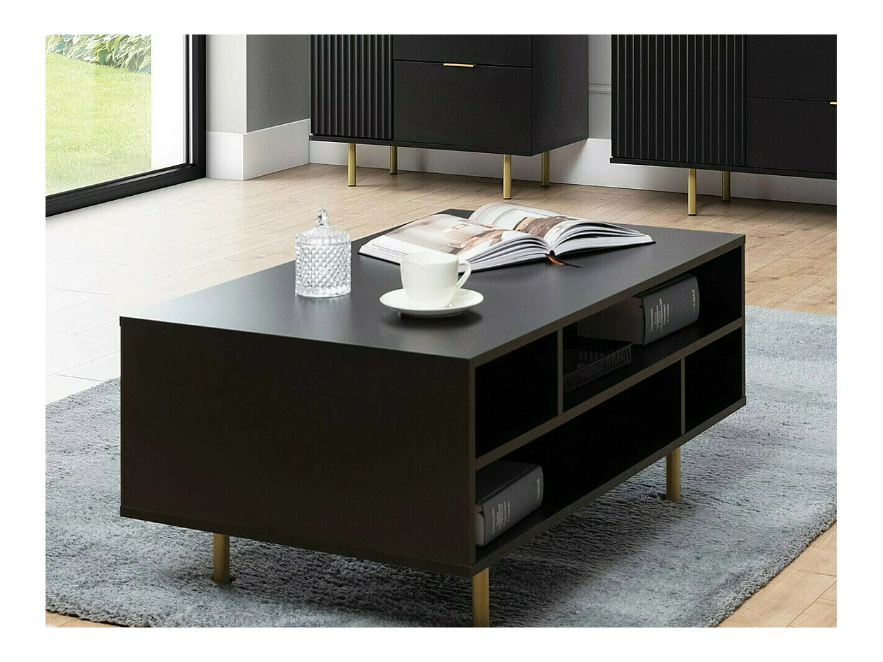 Table basse Virdomi 102, Noir, 45x60x100cm, Stratifié, Angulaire