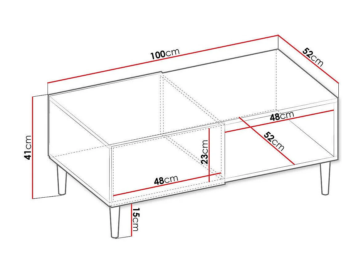 Mesa de centro Comfivo H102, Negro, 41x52x100cm, Aglomerado laminado, Angular