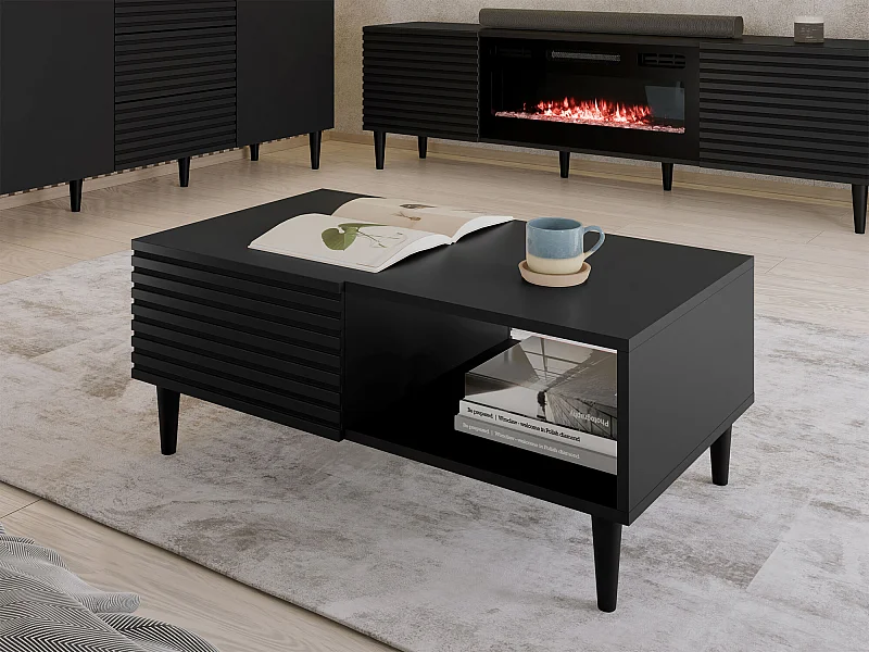 Mesa de centro Comfivo H102, Negro, 41x52x100cm, Aglomerado laminado, Angular