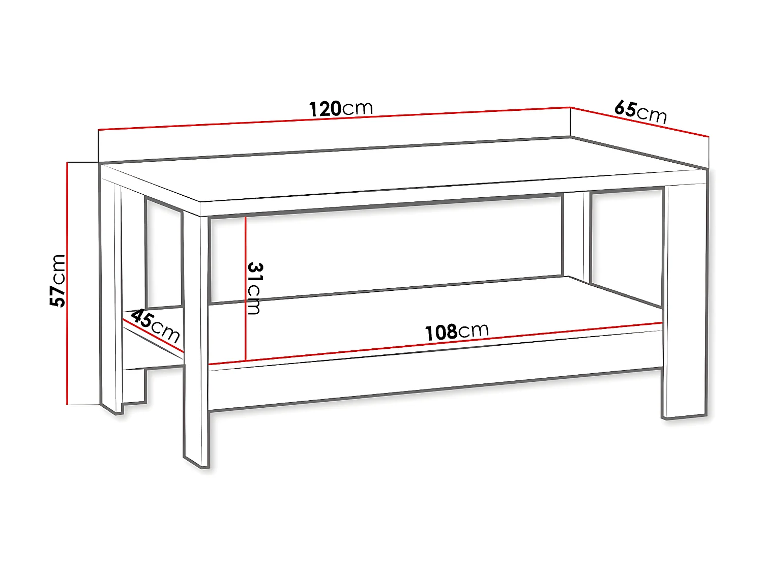 Mesa de café Stanton F118, Luminoso madera, 57x65x120cm, Aglomerado laminado, Angular