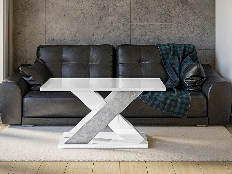 Tavolino da caffè Goodyear 116, Calcestruzzo|Bianco lucido, 60x70x110cm, Angolare