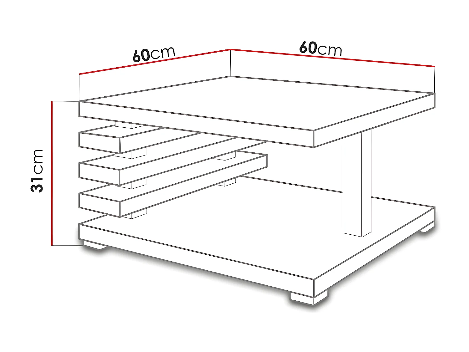 Mesa para revistas Goodyear 122, Placa de aglomerado laminado, 3x6x6cm