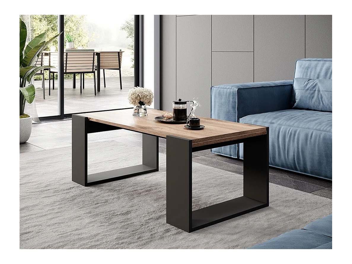 Table basse Nolvoi 106, Anthracite|Chêne wotan, 46x55x120cm, Stratifié, Angulaire