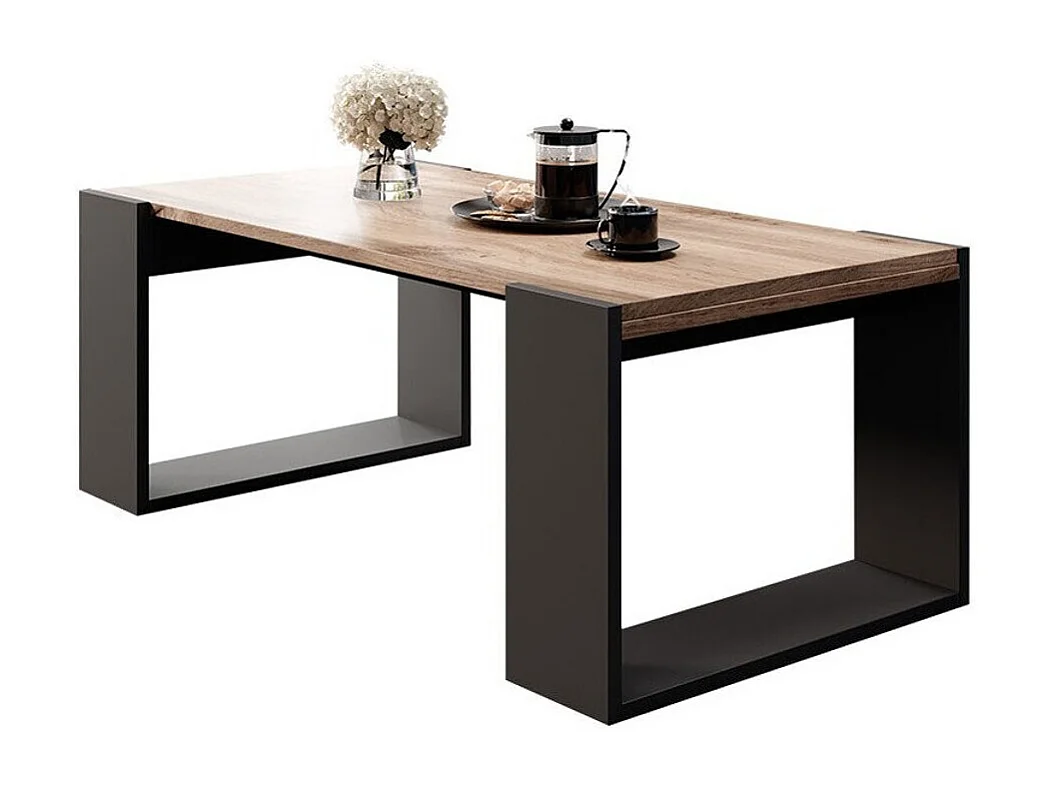 Tavolino da caffè Charlotte D105, Antracite|Wotan quercia, 46x55x120cm, Angolare