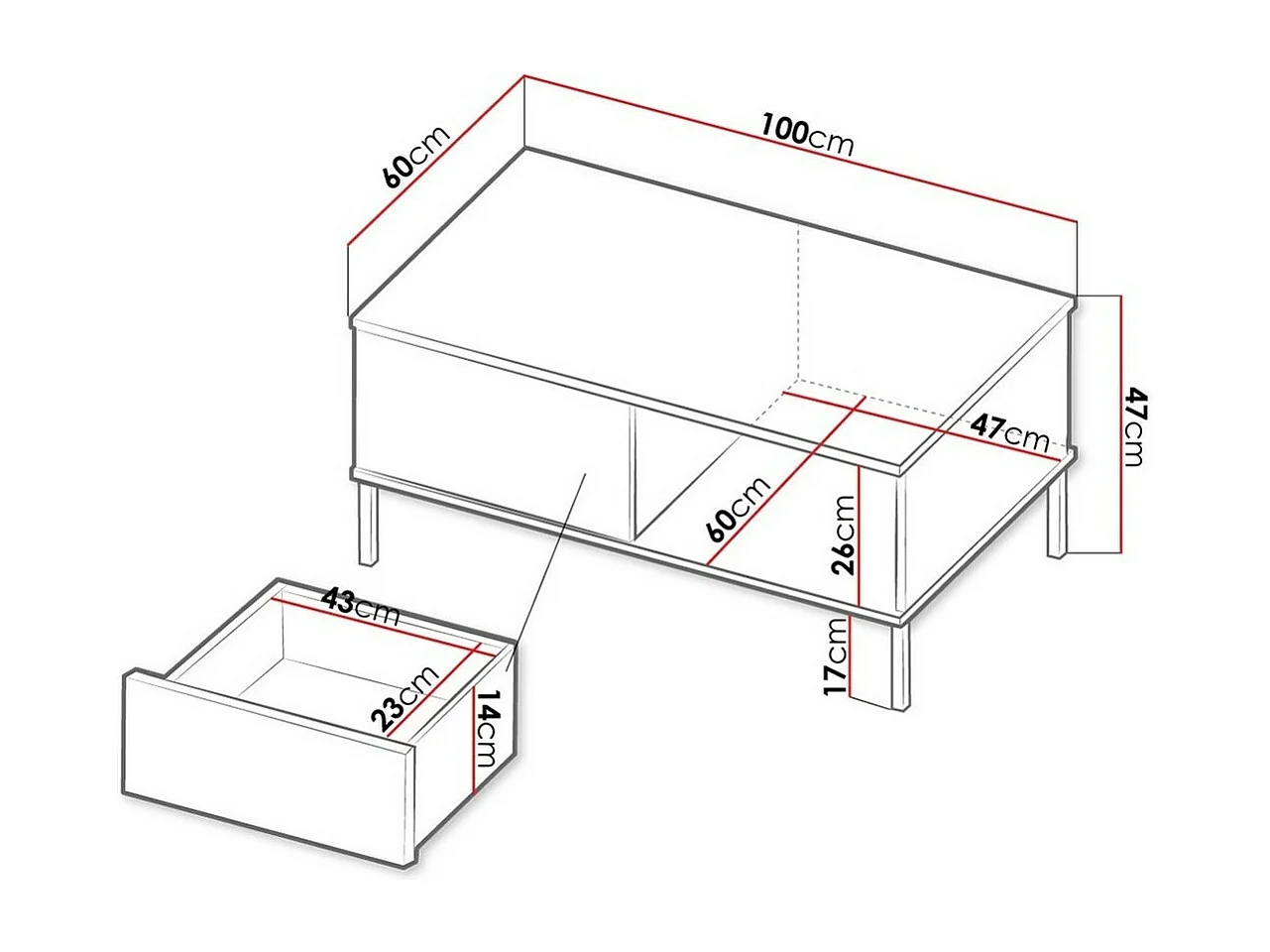Mesa de café Providence L102, Negro, 47x60x100cm, Aglomerado laminado, Angular