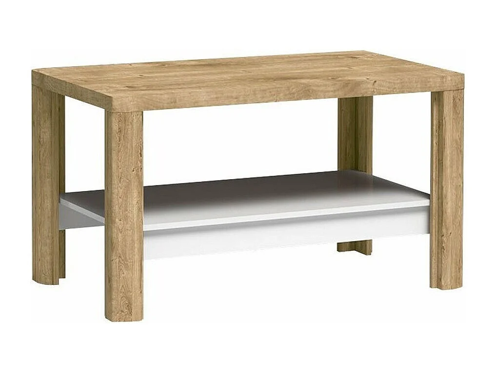 Table basse Etrmona 112, Ribbeck chêne|Blanc brillant, 62x63x110cm, Stratifié, Angulaire