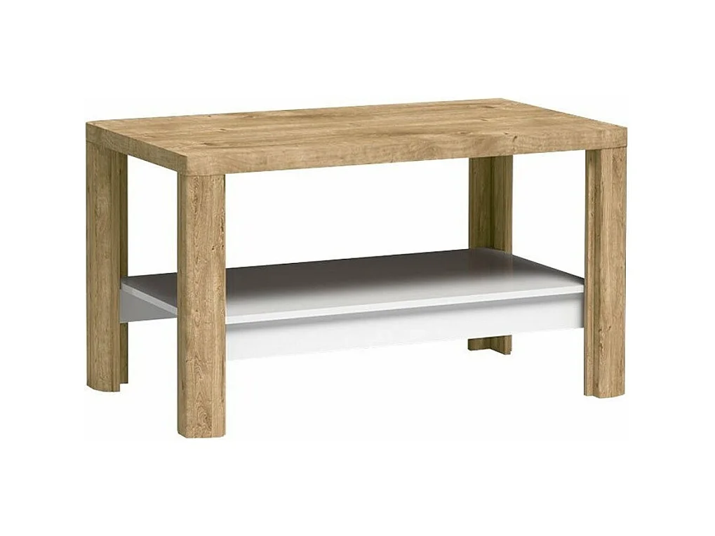 Table basse Etrmona 112, Blanc brillant|Ribbeck chêne, 62x63x110cm, Stratifié, Angulaire
