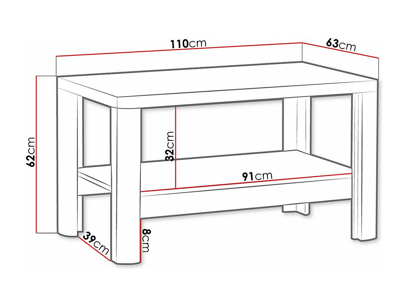 Table basse Etrmona 112, Ribbeck chêne|Blanc brillant, 62x63x110cm, Stratifié, Angulaire