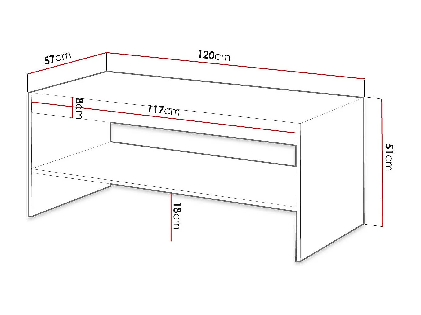 Table basse Levmari 105, Blanc, 50x57x120cm, MDF|Stratifié, Angulaire