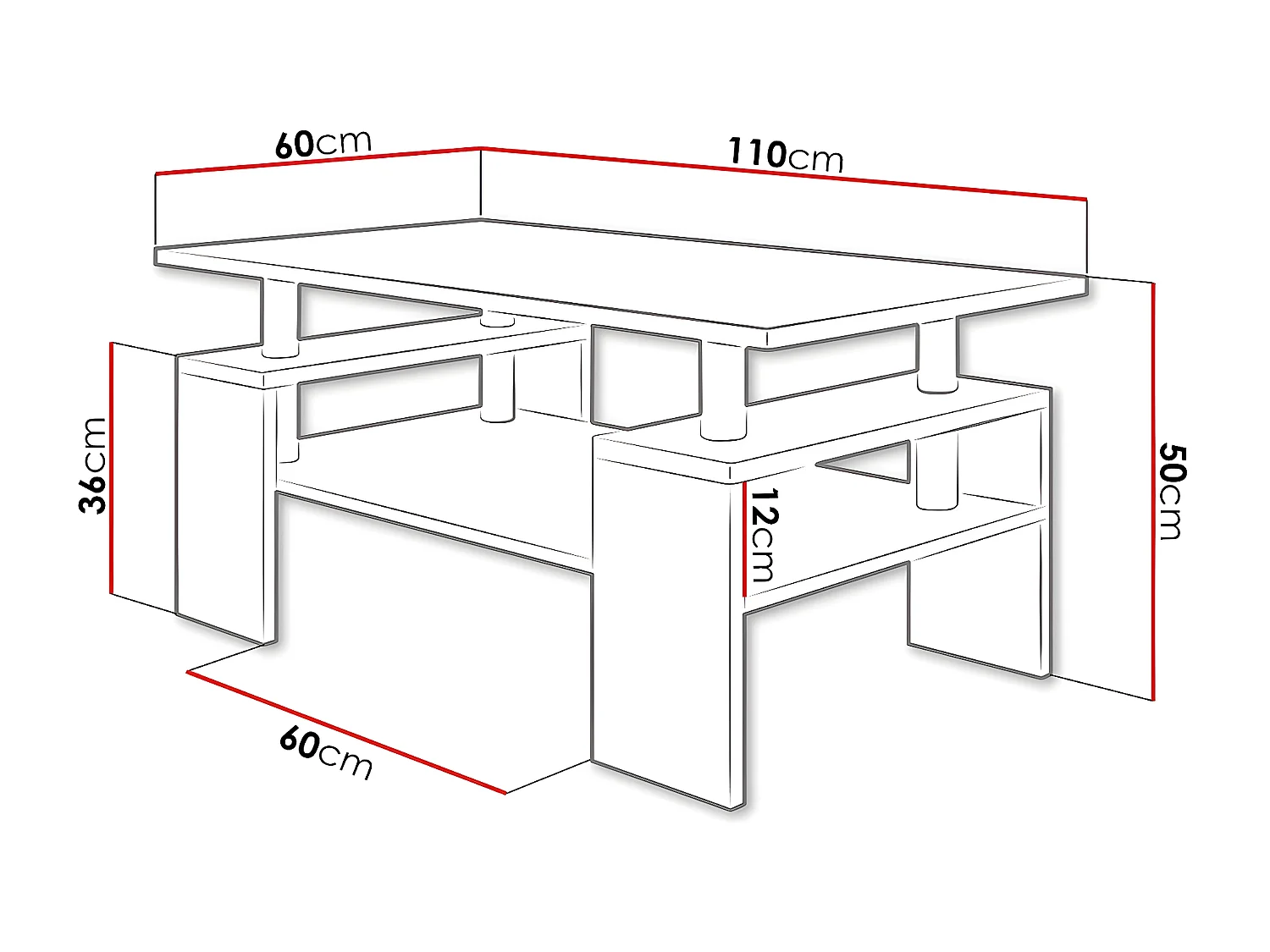 Tavolino da caffè Providence 124, Sonoma quercia, 50x60x110cm, Truciolare laminato