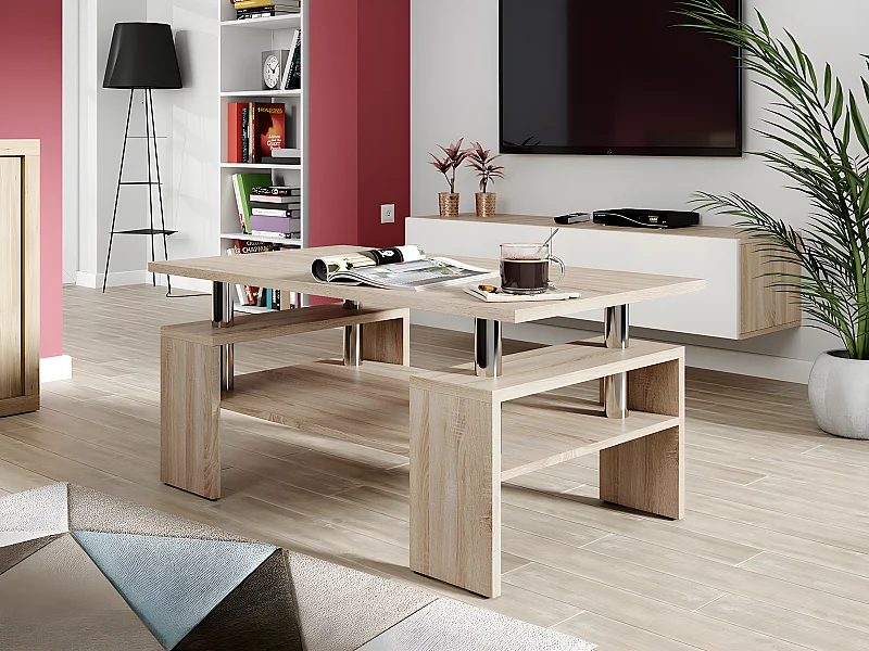 Table basse Providence 124, Sonoma chêne, 50x60x110cm, Stratifié, Angulaire