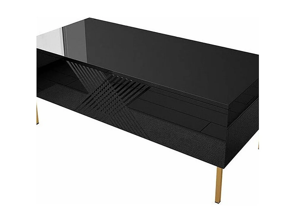 Table basse Levelbu 100, Noir|Noir brillant, 49x55x120cm, Stratifié, Angulaire