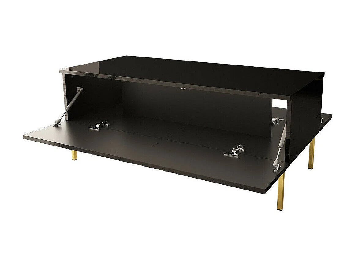 Table basse Levelbu 100, Noir|Noir brillant, 49x55x120cm, Stratifié, Angulaire