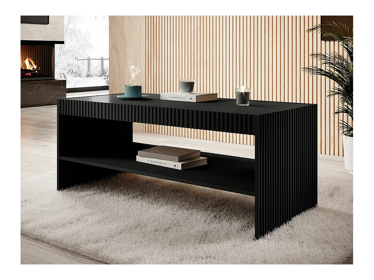 Table basse Levmari 105, Noir, 50x57x120cm, Stratifié|MDF, Angulaire