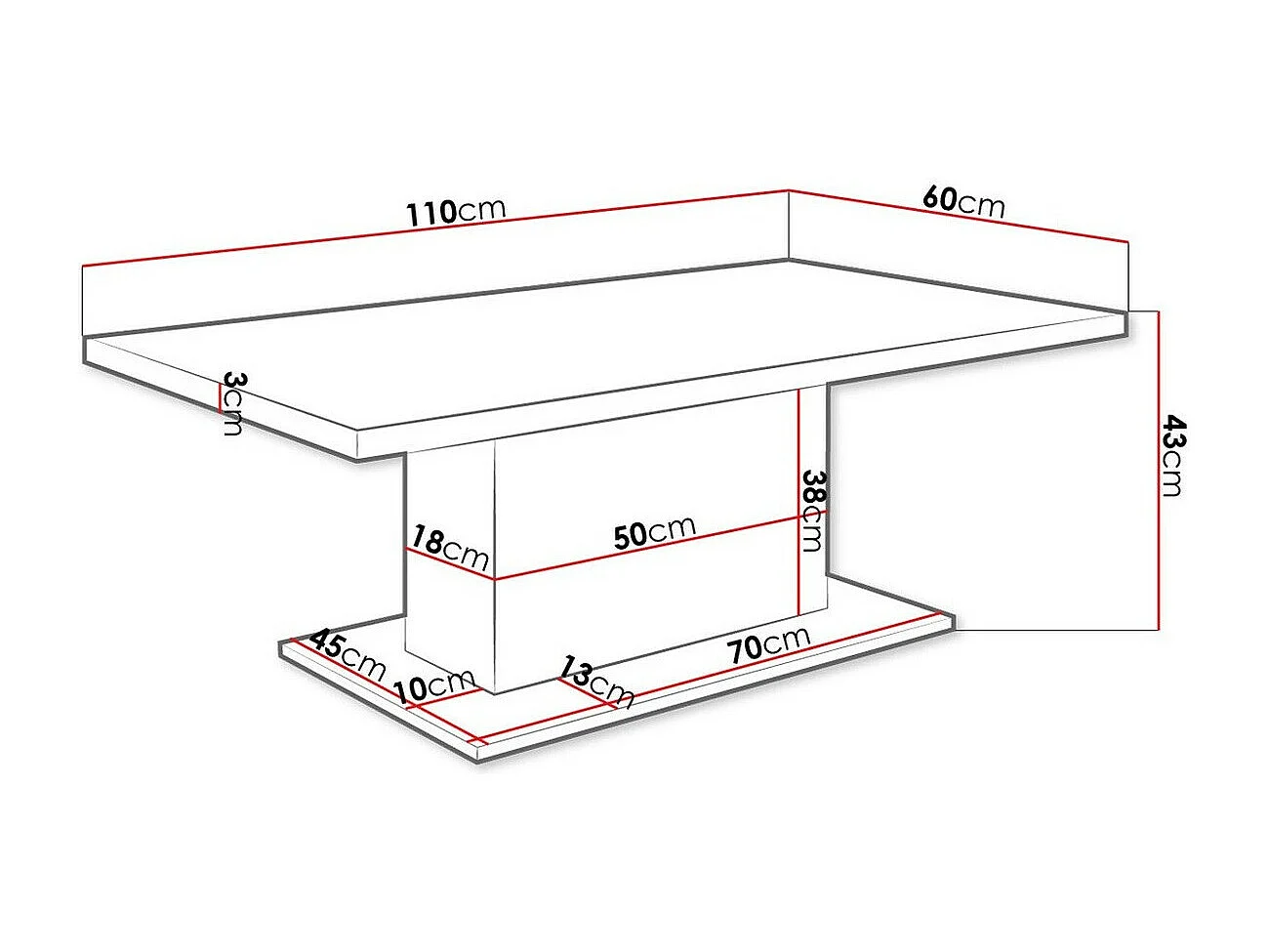 Table basse Tucson 148, Chêne de Lefkas, 43x60x110cm, Stratifié, Angulaire