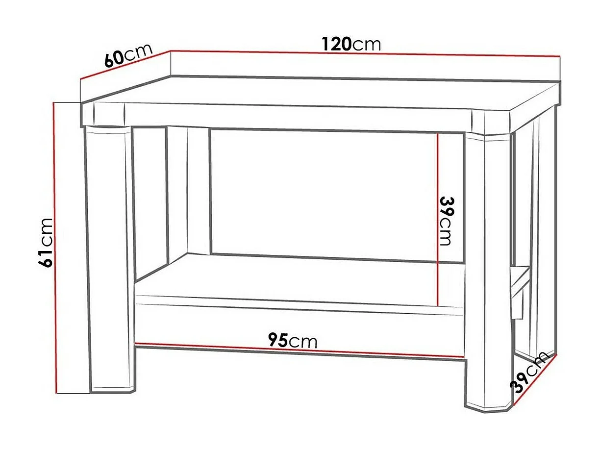 Mesa de café Stanton D114, Roble Sonoma, 61x60x120cm, Aglomerado laminado, Angular