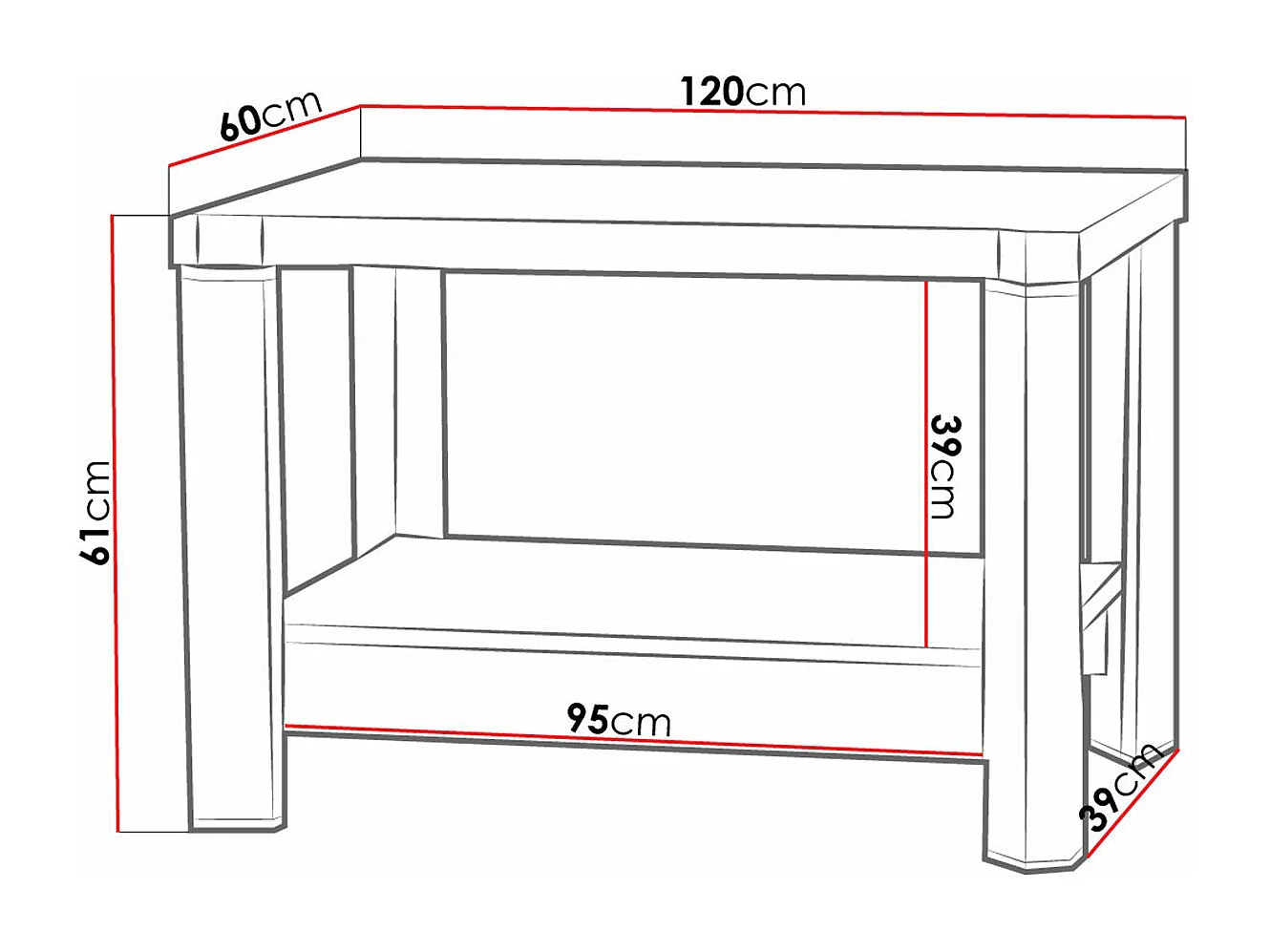 Table basse Lorelie 114, Sonoma chêne, 61x60x120cm, Stratifié, Angulaire
