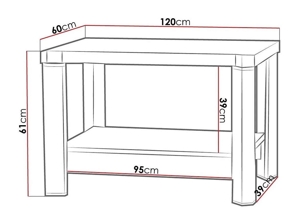 Table basse Lorelie 114, Sonoma chêne, 61x60x120cm, Stratifié, Angulaire
