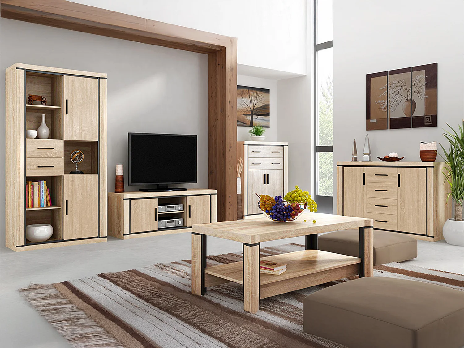 Mesa de café Stanton D114, Roble Sonoma, 61x60x120cm, Aglomerado laminado, Angular