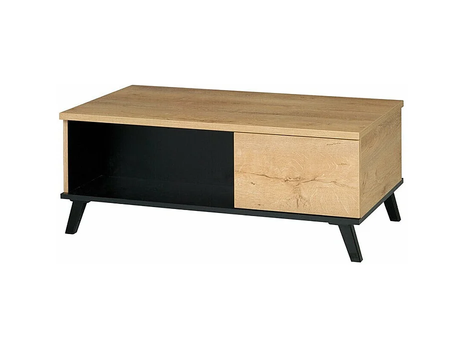 Table basse Talsere 107, Noir|Chêne de Lefkas, 41x61x101cm, Stratifié, Angulaire