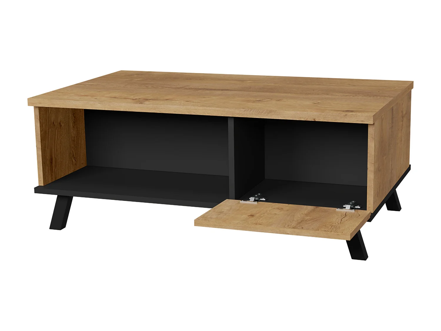 Mesa de café Toledo F107, Lefkas roble|Negro, 41x61x101cm, Aglomerado laminado, Angular