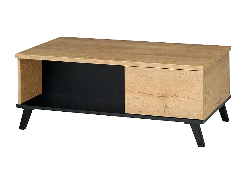 Mesa de café Toledo F107, Lefkas roble|Negro, 41x61x101cm, Aglomerado laminado, Angular