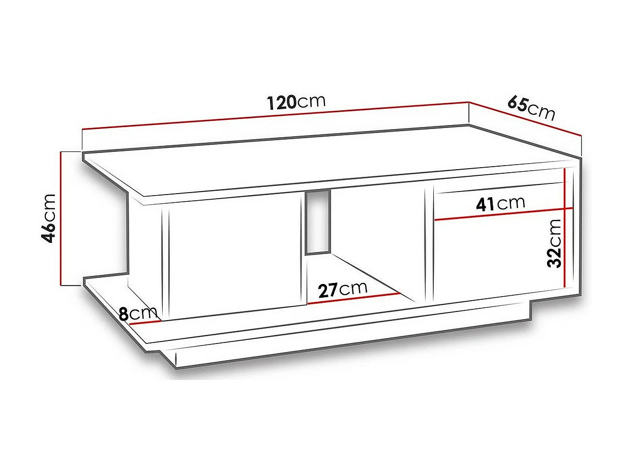 Mesa de café Providence F103, Negro brillante|Roble del Monastery, 46x65x120cm, Angular