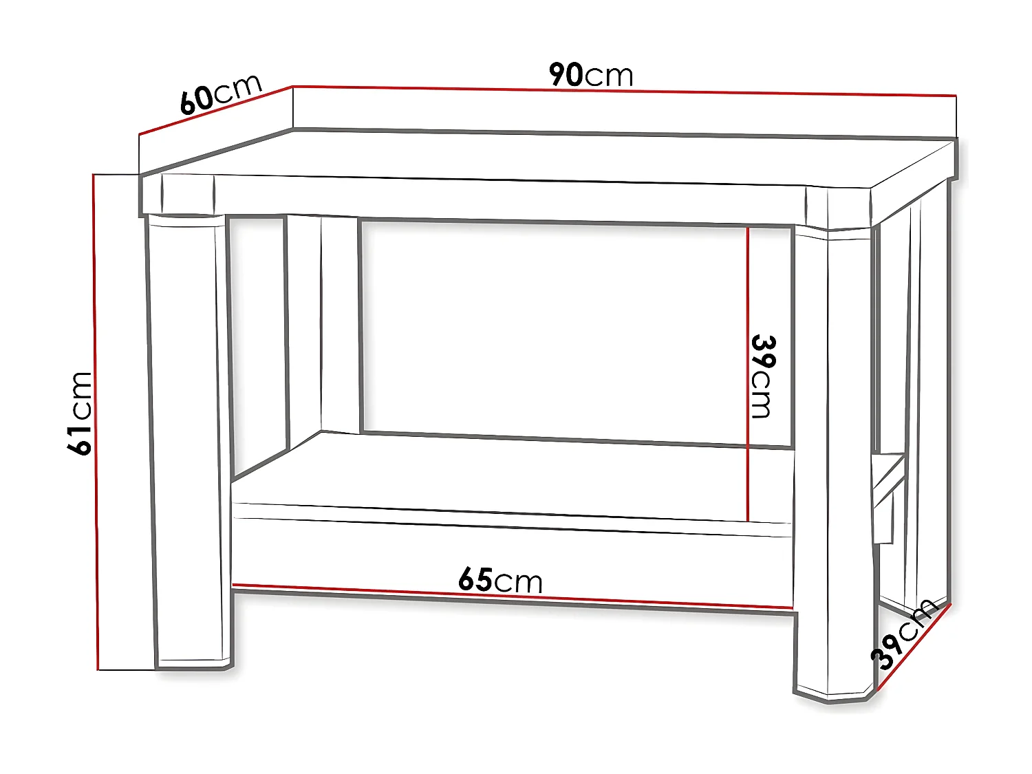 Mesa de café Stanton D113, 61x60x90cm, Aglomerado laminado, Angular