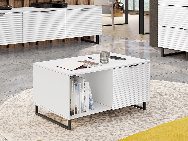 Mesa de centro Sarasota M107, Blanco, 50x60x100cm, Aglomerado laminado, Angular