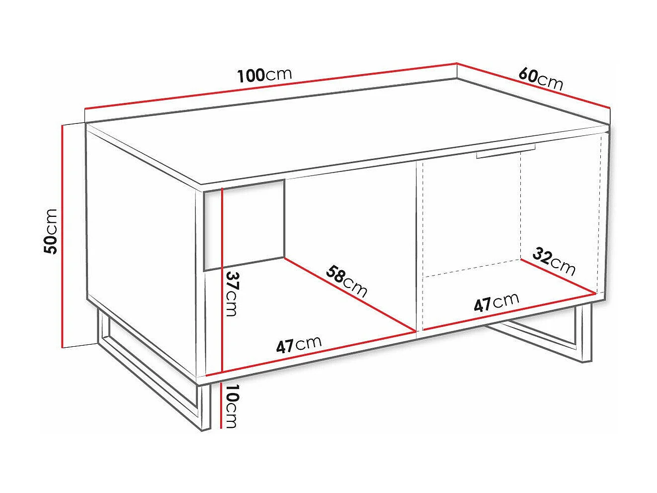 Mesa de centro Sarasota M107, Blanco, 50x60x100cm, Aglomerado laminado, Angular