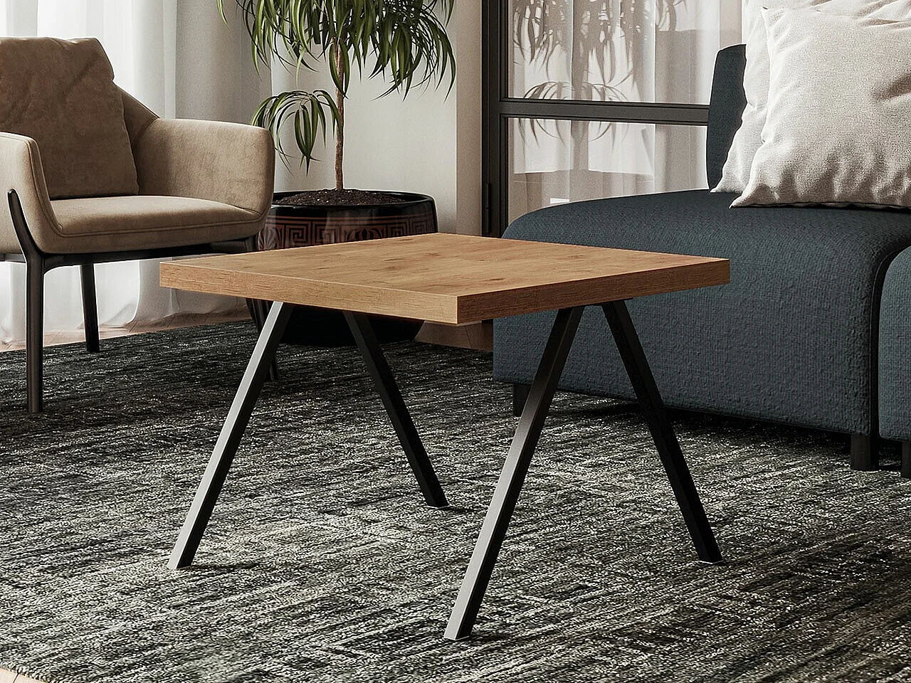 Mesa de café Germantown 110, Negro|Roble lancelote, 44x60x60cm, Aglomerado laminado