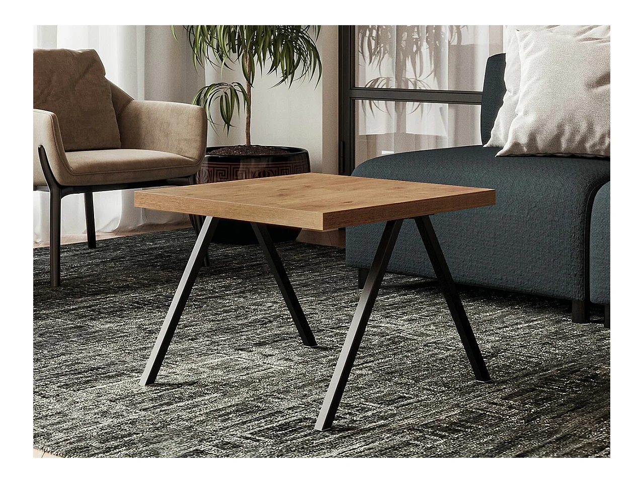Table basse Germantown 110, Chêne lancelot|Noir, 44x60x60cm, Stratifié, Angulaire
