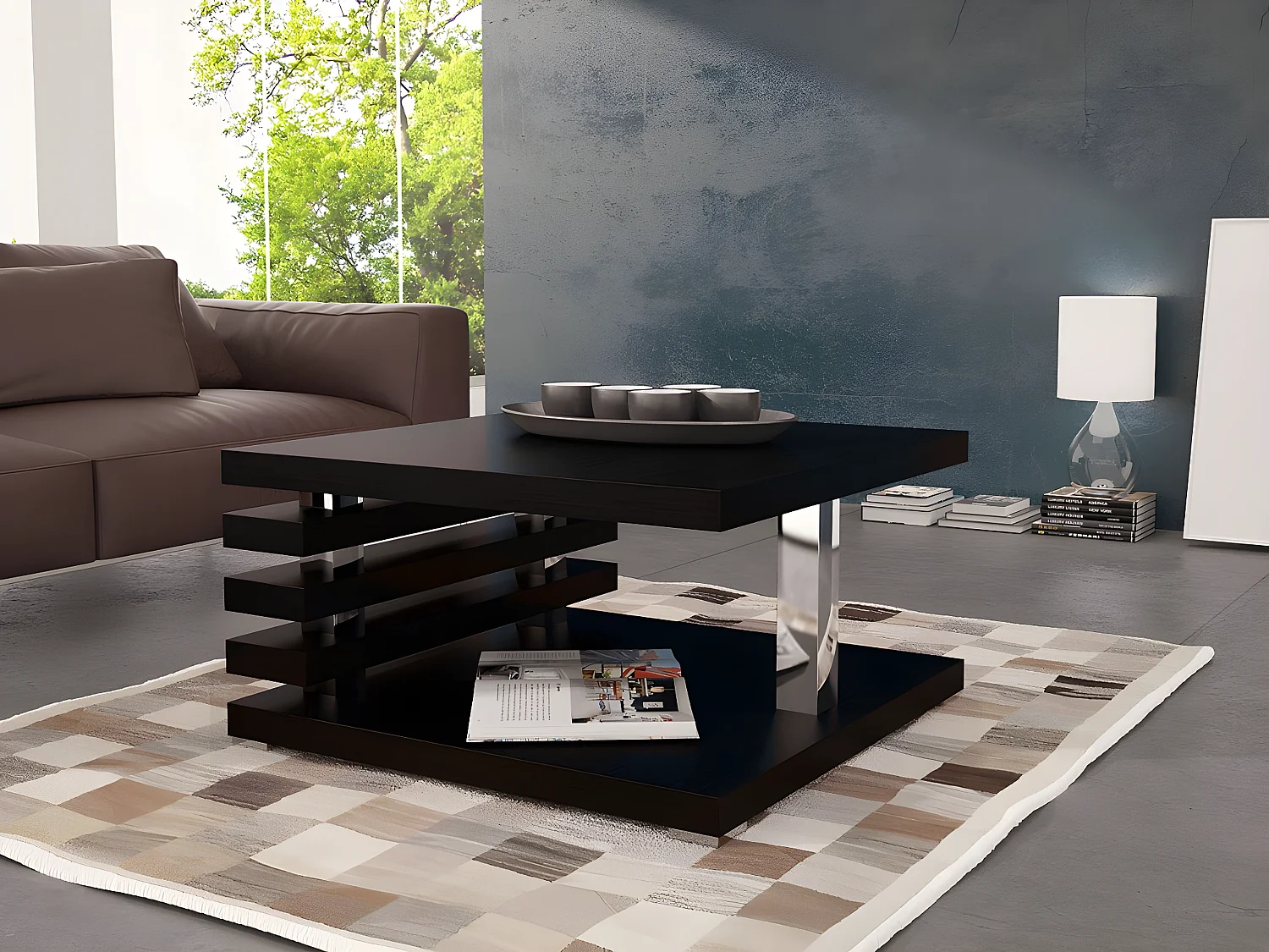 Table basse Goodyear 122, Noir mat, 31x60x60cm, Stratifié, Angulaire