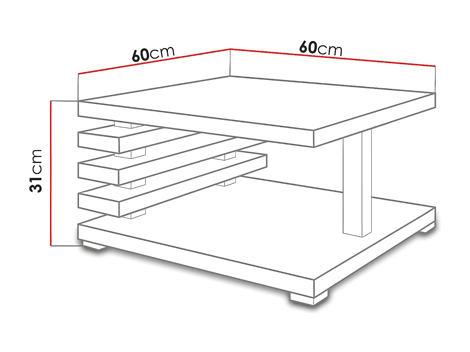 Table basse Goodyear 122, Noir mat, 31x60x60cm, Stratifié, Angulaire