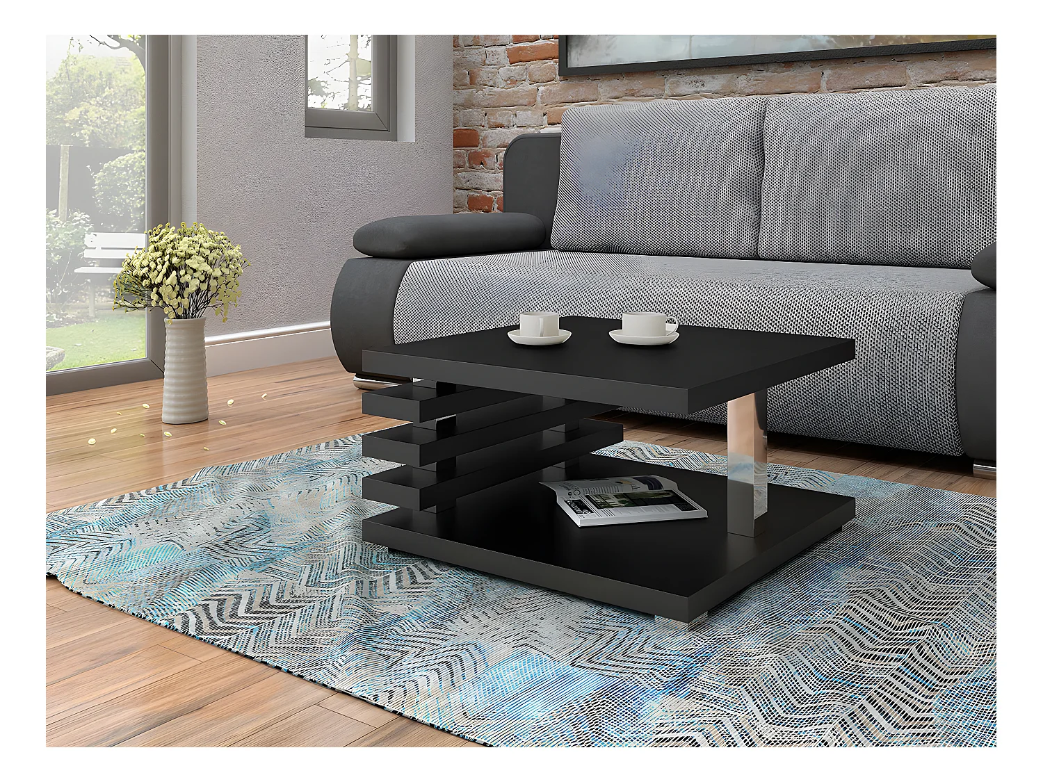Table basse Goodyear 122, Noir mat, 31x60x60cm, Stratifié, Angulaire