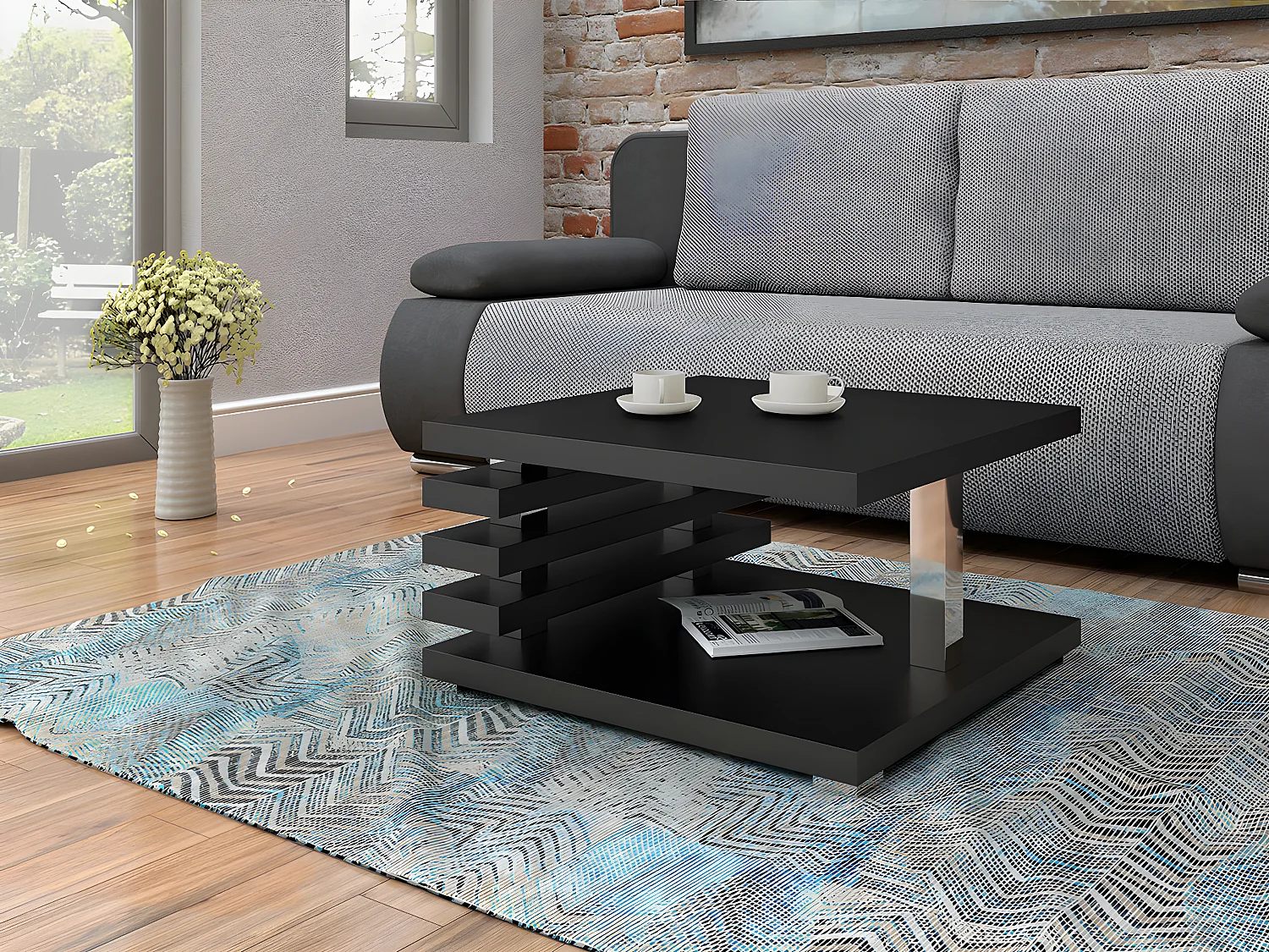 Table basse Goodyear 122, Noir mat, 31x60x60cm, Stratifié, Angulaire