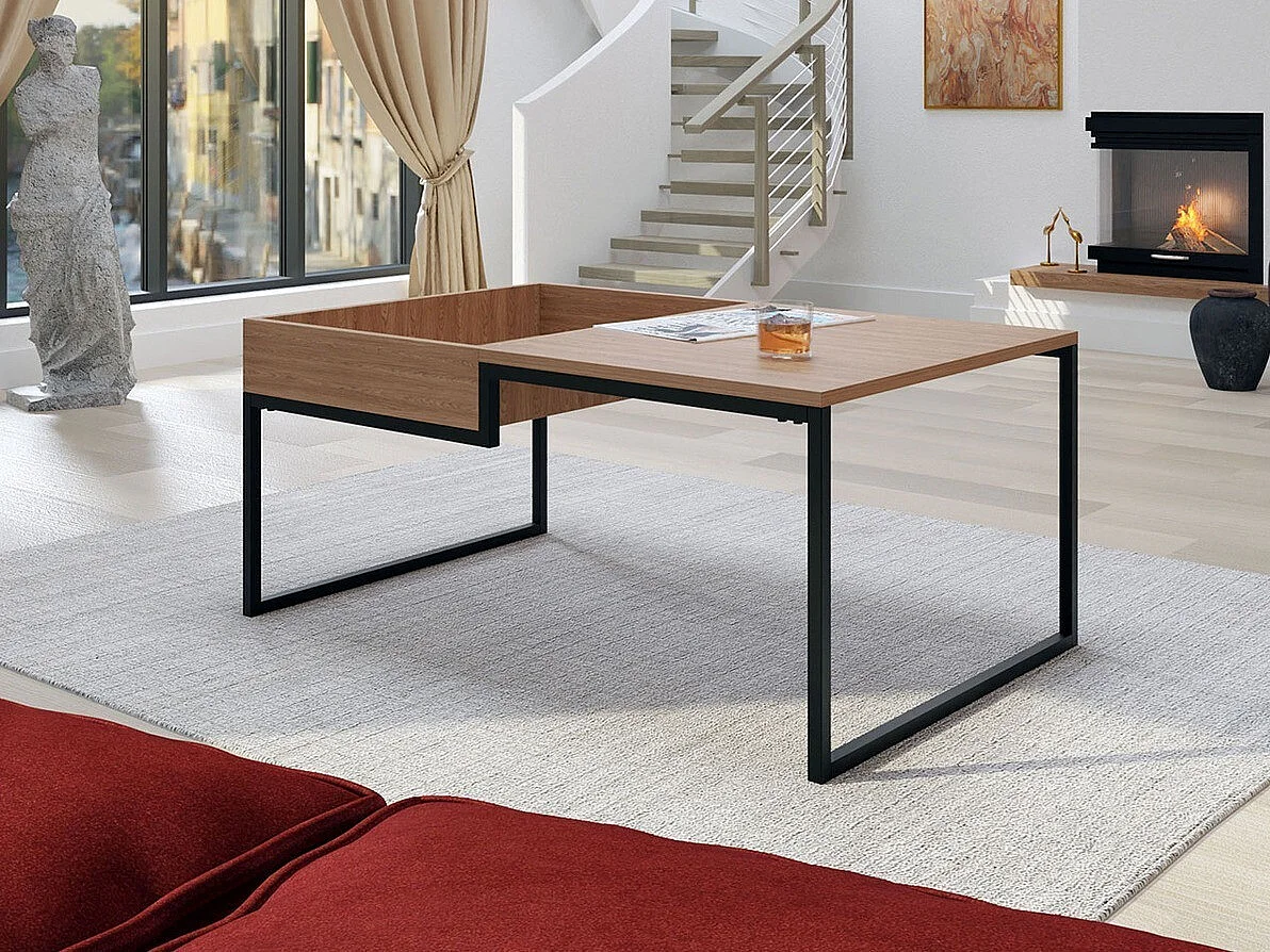 Table basse Manteca 100, Noir|Chêne, 45x66x105cm, MDF, Angulaire